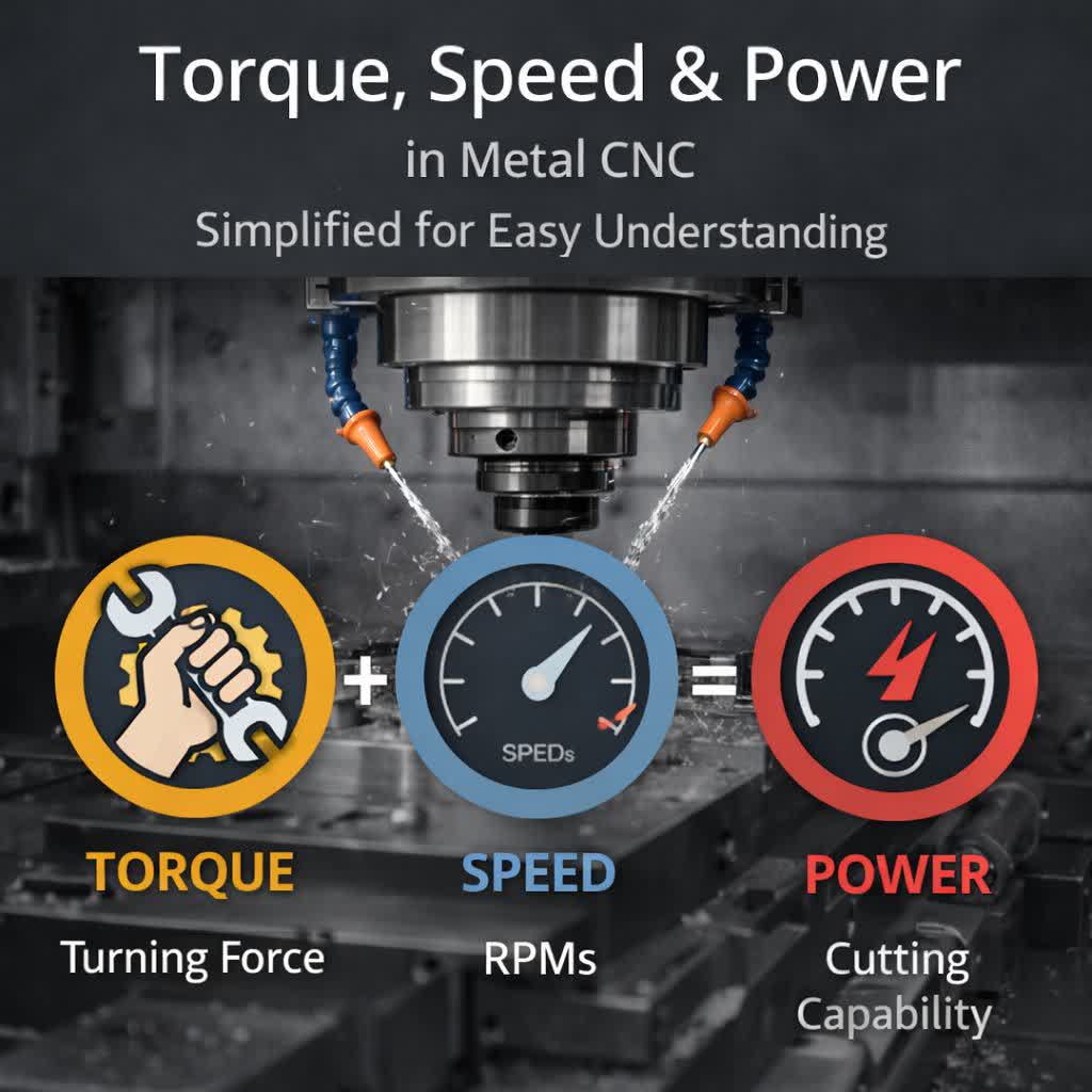 گشتاور، سرعت و توان در CNC فلز به زبان ساده (درک واقعی قدرت ماشین)