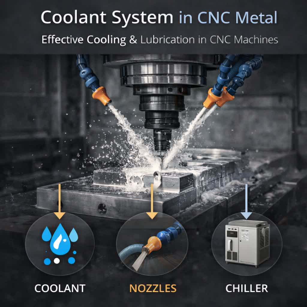 سیستم خنک‌کاری (کولانت) در CNC فلز | اصول، انواع، طراحی و نکات حرفه‌ای