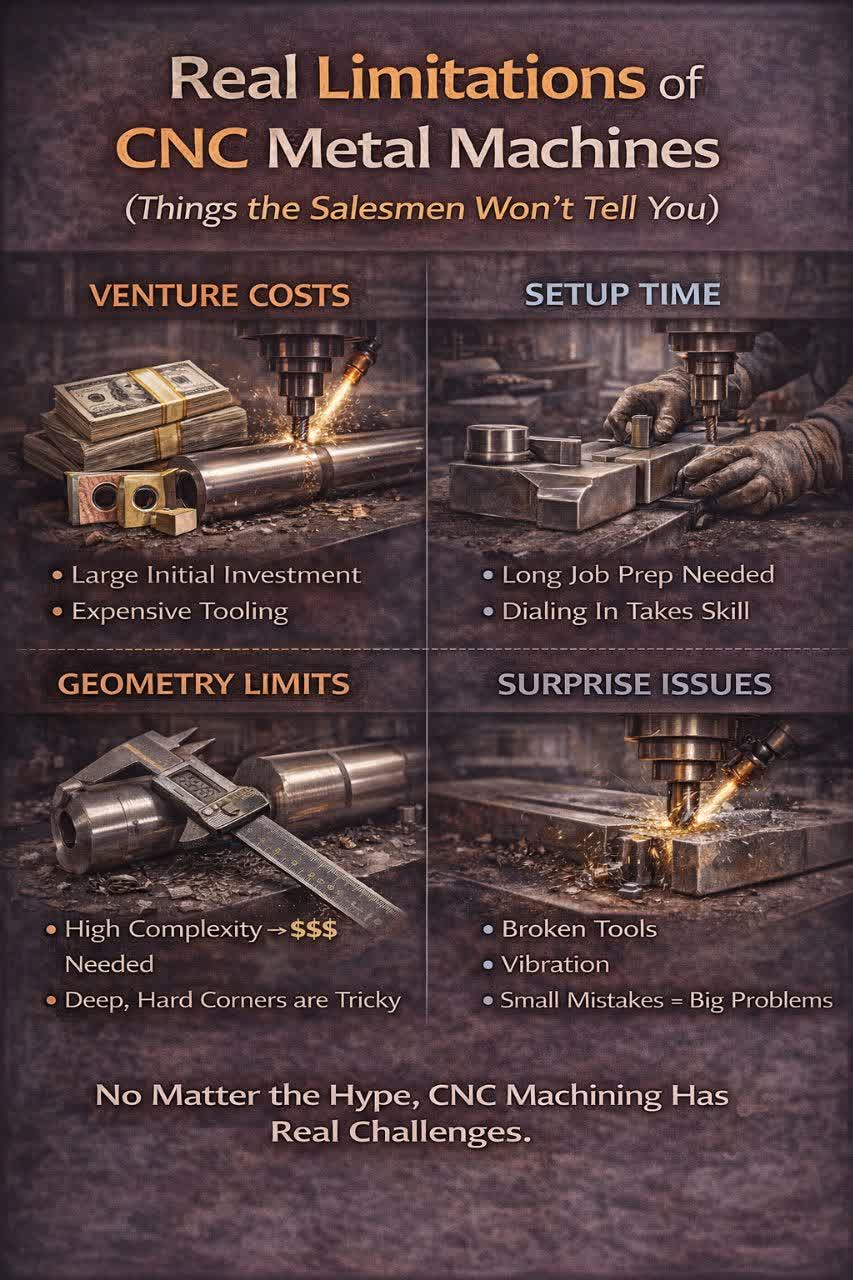 محدودیت‌های واقعی دستگاه‌های CNC فلز | چیزهایی که فروشنده‌ها نمی‌گویند